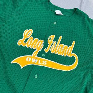 Vintage 90s Majestic Long Island Owls Baseball Green Jersey Mail Man 13 Size XL